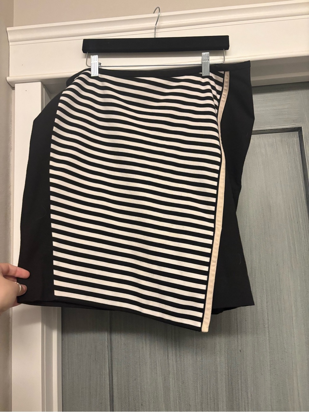 White House Black Market Black & White Striped Mini Skirt with Cream Trim
